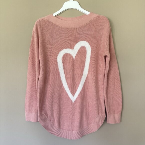 Pink Heart Sweater Kate & Sam Women M Preppy Fun Valentine Soft Boat Neck Cozy - Picture 1 of 7